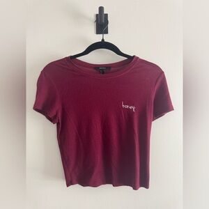 “Honey” Baby Tee Crop Top Burgundy/Wine